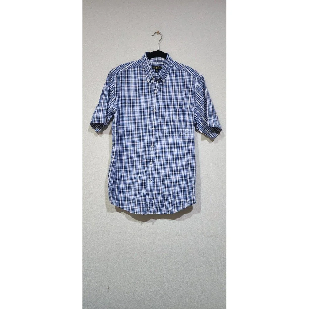Club Room Men's Size S Multicolor Plaid Shirt Blue Green Cotton Short Sleeve